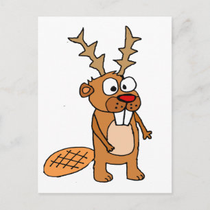 Funny Beaver med Reindeer Antlers julkonst Helg Vykort