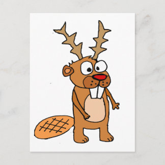 Funny Beaver med Reindeer Antlers julkonst Helg Vykort