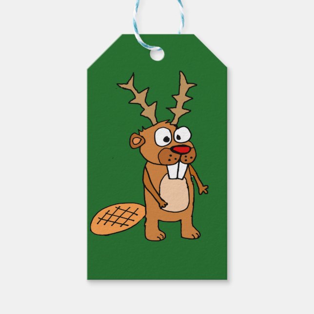 Funny Beaver med Reindeer Antlers julkonst Presentetikett (Framsidan)