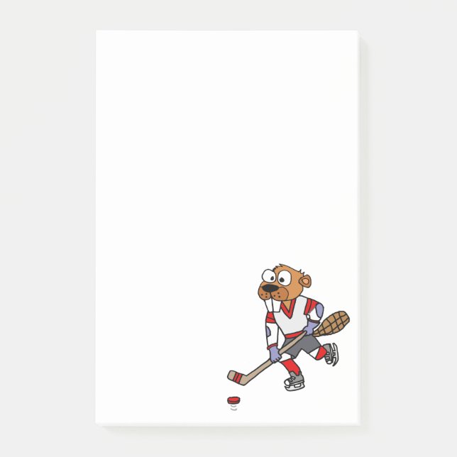 Funny Beaver spelar Ice Hockey Tecknad Post-it Block (Framsida)