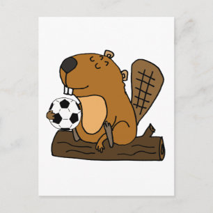 Funny Beaver spelar upp fotboll, Tecknad Vykort