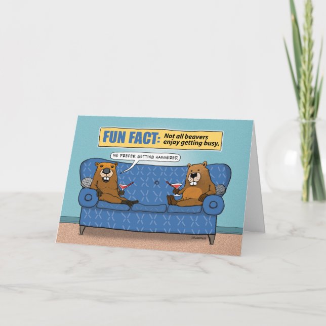 Funny Beavers Busy Komma Hammered Birthday Kort (Framsida)