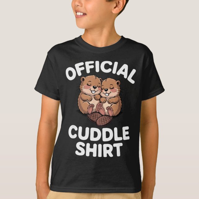 Funny Beavers Hugging Cuddle  T Shirt (Framsida)
