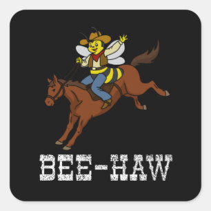 Funny Bee Gift Kids Cowboy Gifts Boys Girls Horse Fyrkantigt Klistermärke
