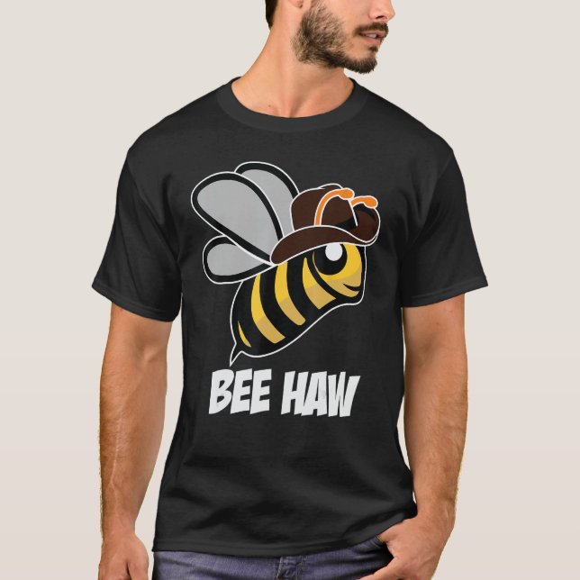 Funny Bee Haw Humla Graphic Cowboy Hat T Shirt (Framsida)
