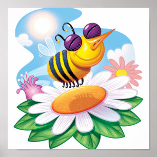 FUnny Bee-Tecknad på Daisy Poster
