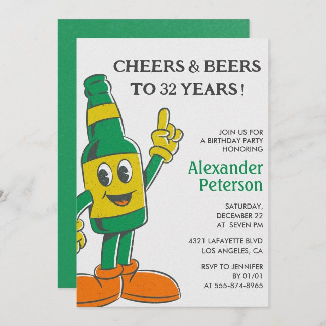 Funny Beer 32-årsinbjudningar Vintage Manar Inbjudningar (Fram/baksida)