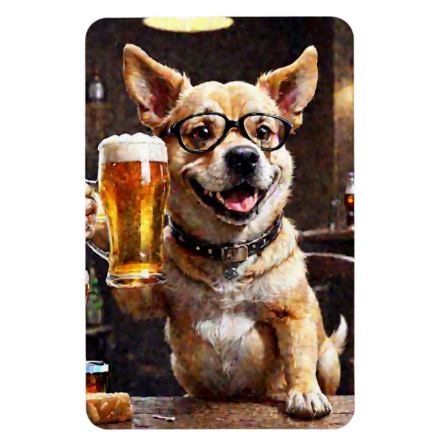 Funny Beer Älskare Hund Beer Fridge Magnet (Vertikal)