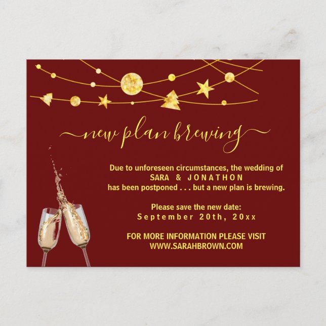 Funny Beer Bröllop Postponement Announement Postc Vykort (Framsida)