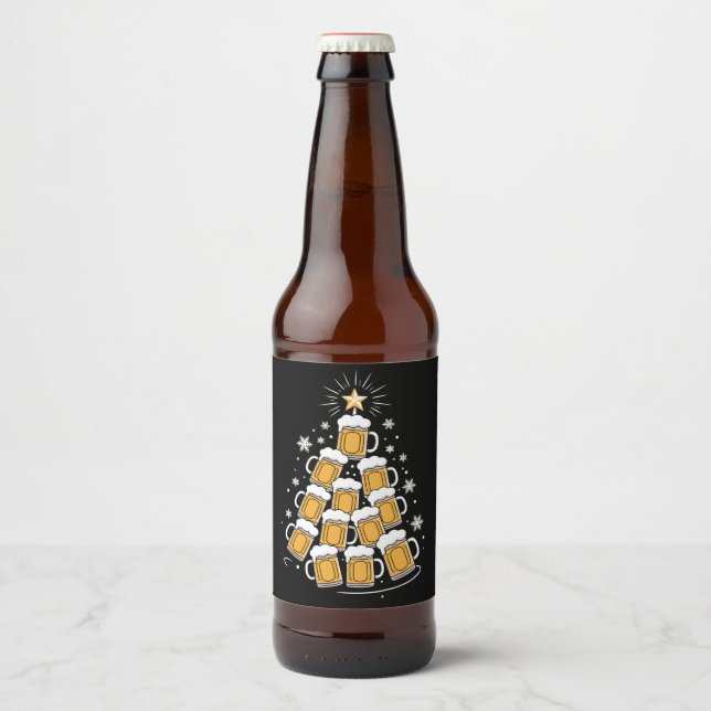 Funny Beer Christmas Tree Holiday Drinking Ölflaska Etikett (Framsida)