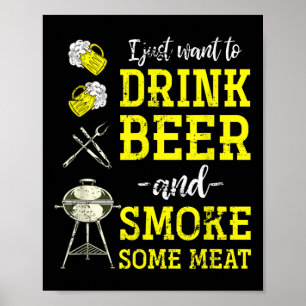 Funny Beer Drinking Kött Bbq Chef Manar Gift Grill Poster