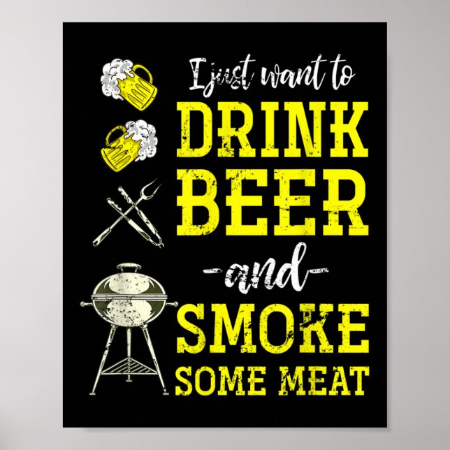 Funny Beer Drinking Kött Bbq Chef Manar Gift Grill Poster (Framsidan)