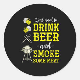 Funny Beer Drinking Kött Bbq Chef Manar Gift Grill Runt Klistermärke
