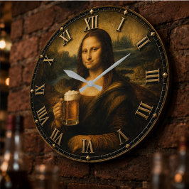 Funny Beer Mona Lisa Cheers Renaissance Art Stor Klocka