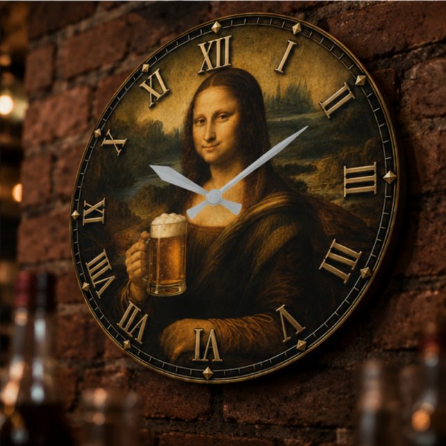 Funny Beer Mona Lisa Cheers Renaissance Art Stor Klocka (Skapare uppladdad)
