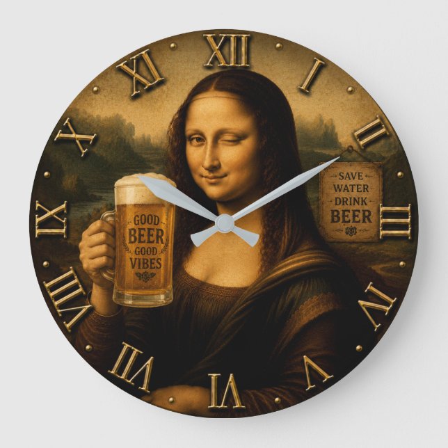 Funny Beer Mona Lisa  Stor Klocka (Framsida)