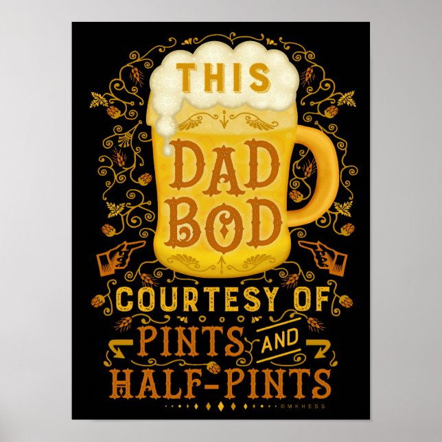 Funny Beer Pappa Bod Far Humous Antique Poster (Framsidan)