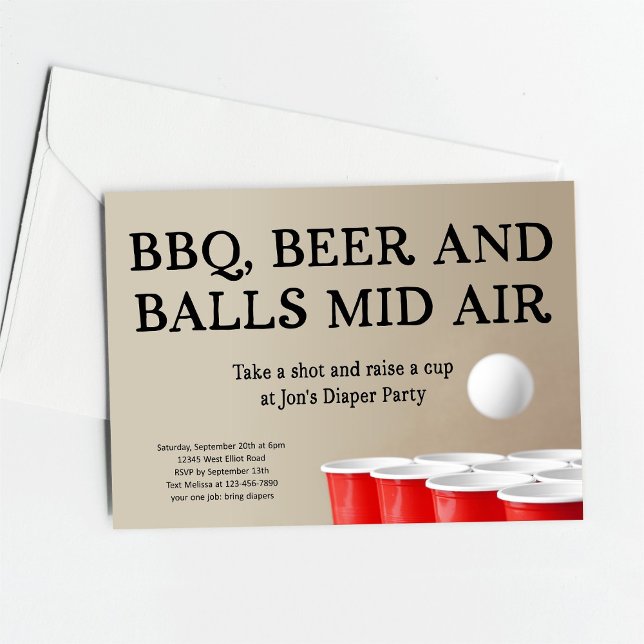 Funny Beer Pong BBQ Diaper Party Inbjudningar (Skapare uppladdad)