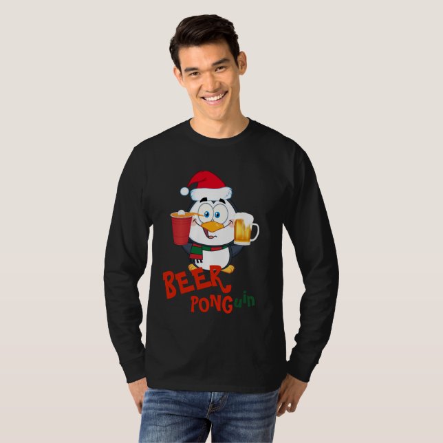 FUNNY BEER PONG Penguin jul T Shirt (Hel framsida)