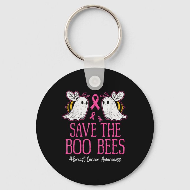 Funny Bees Ghost Boo Breast Cancer Awareness Rosa Nyckelring (Framsida)
