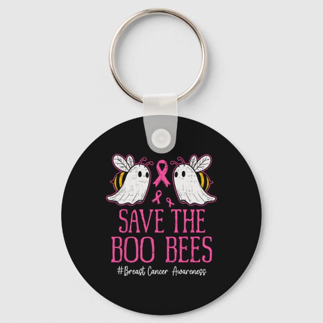 Funny Bees Ghost Boo Breast Cancer Awareness Rosa Nyckelring (Framsida)