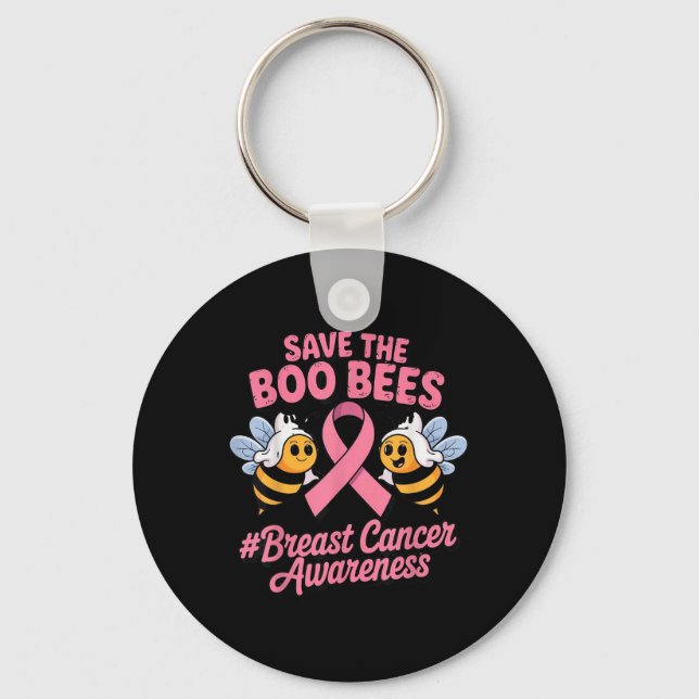 Funny Bees Ghost Boo Breast Cancer Awareness Rosa Nyckelring (Framsida)