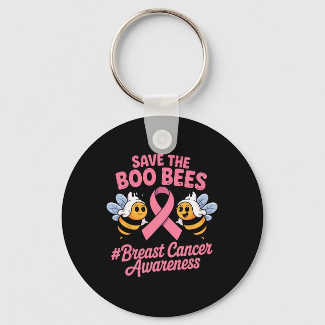 Funny Bees Ghost Boo Breast Cancer Awareness Rosa Nyckelring (Framsida)
