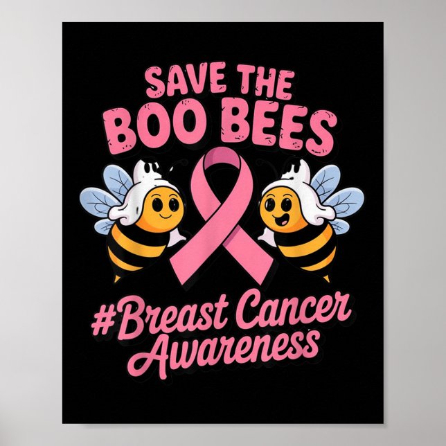 Funny Bees Ghost Boo Breast Cancer Awareness Rosa Poster (Framsidan)