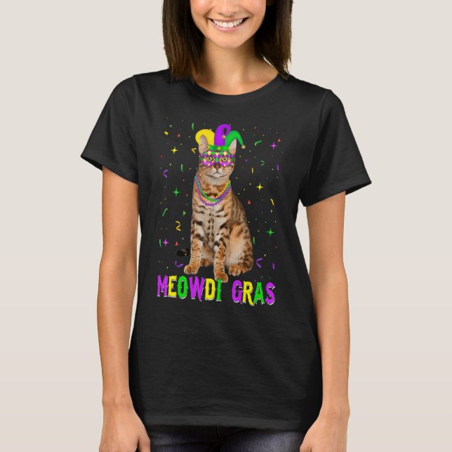 Funny Bengal Cat Lover Meowdi Gras Mardi Gras Carn T Shirt (Framsida)