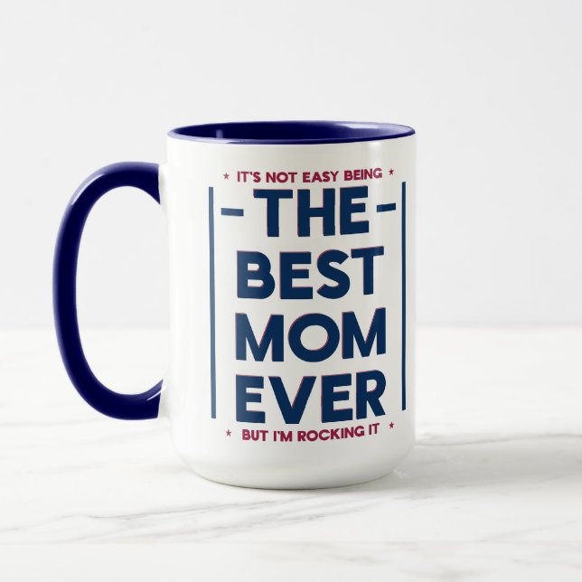 Funny Best Mom Ever Modern Quote Navy Blue Red Mugg (Vänster)
