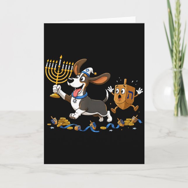 Funny Bet Hound Dreidel Menorah Hanukkah Kids Wome Kort (Framsida)