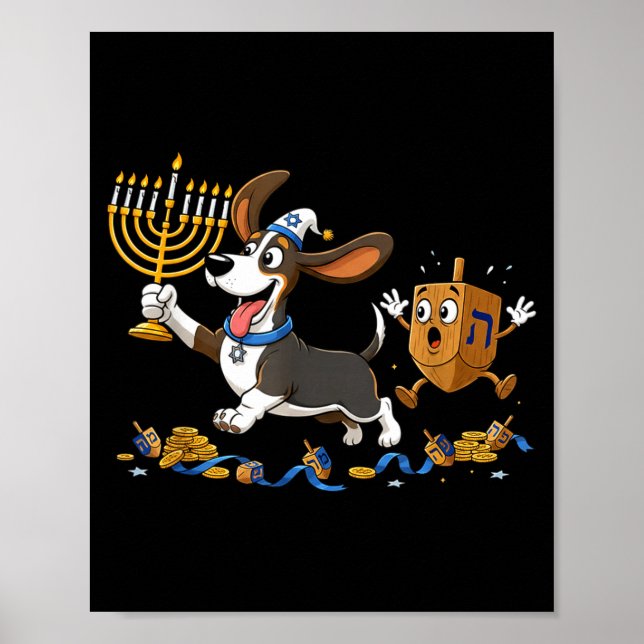 Funny Bet Hound Dreidel Menorah Hanukkah Kids Wome Poster (Framsidan)