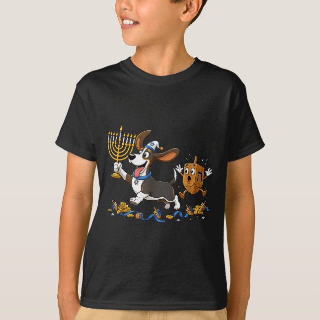 Funny Bet Hound Dreidel Menorah Hanukkah Kids Wome T Shirt (Framsida)