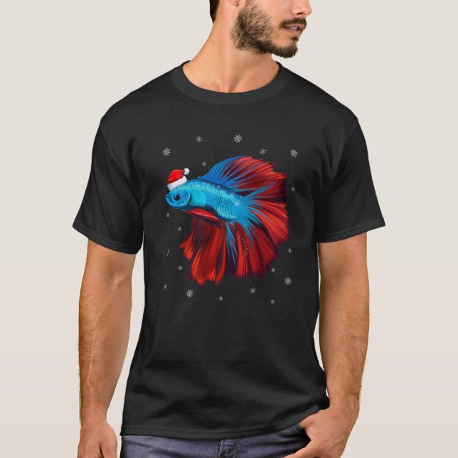 Funny Betta Fish Julafton Lighting Reindeer Hat Be T Shirt (Framsida)