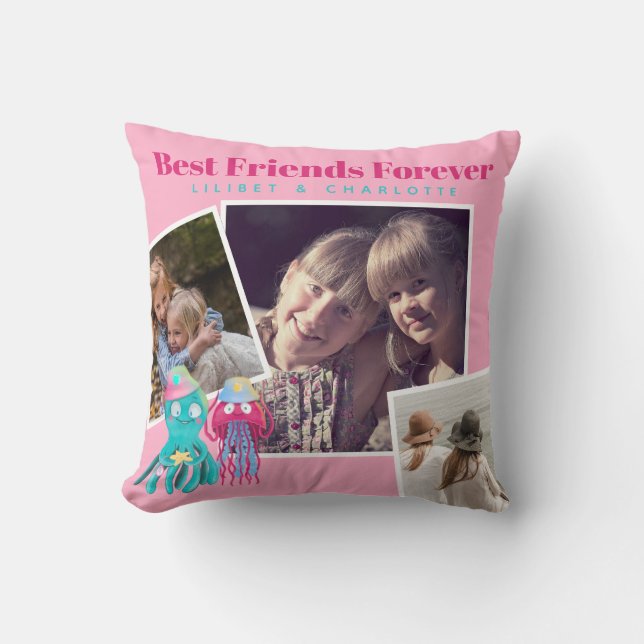 Funny BFF PHOTO COLLAGE Gift Jelly Fish Octopus Kudde (Framsida)