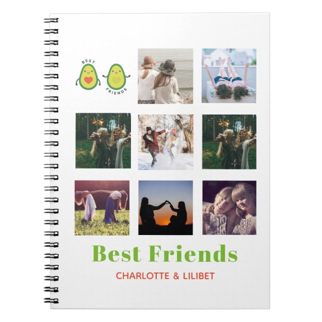 Funny BFF PHOTO COLLAGE Gift Personlig AVOCADO Anteckningsbok (Framsidan)