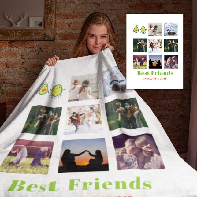 Funny BFF PHOTO COLLAGE Gift Personlig AVOCADO Fleecefilt (Skapare uppladdad)