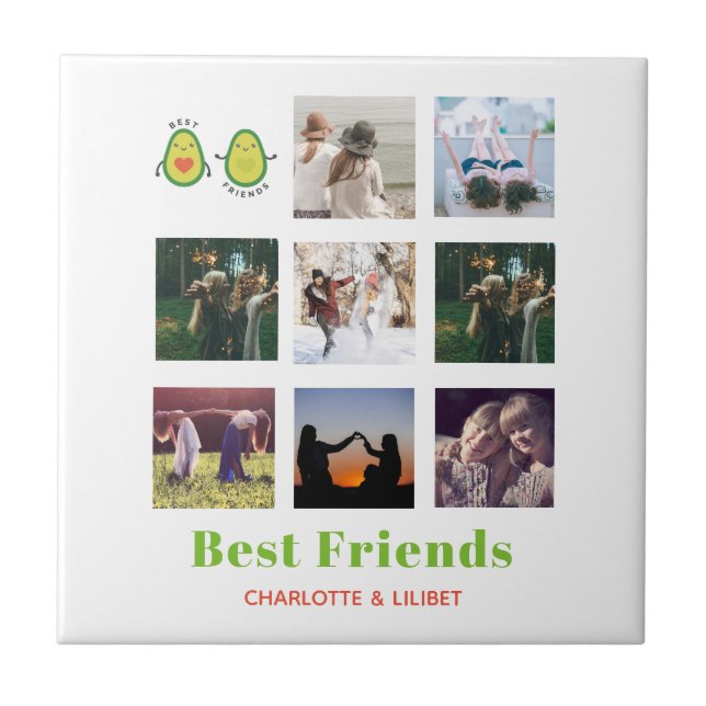 Funny BFF PHOTO COLLAGE Gift Personlig AVOCADO Kakelplatta (Framsidan)