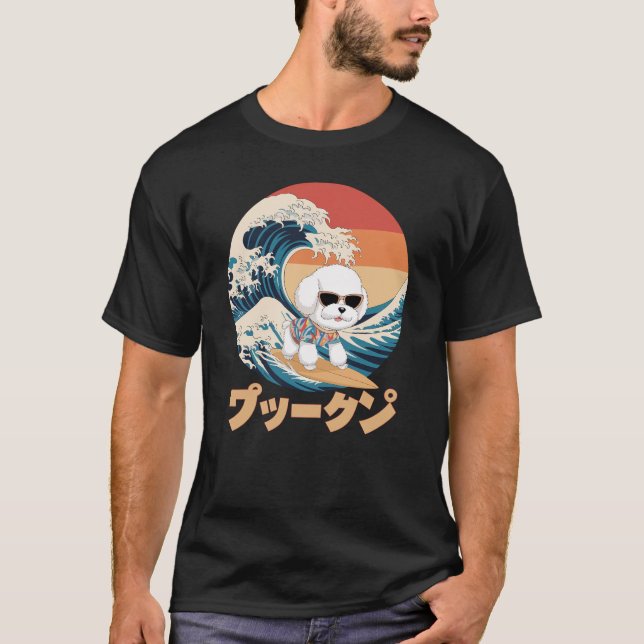 Funny Bichon Frise Japanska Kanagawa Wave Hund T Shirt (Framsida)