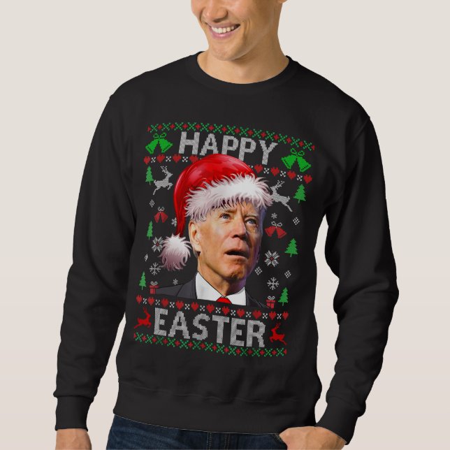 Funny Biden Confused Glad påsk Ugly jul T Lång Ärmad Tröja (Framsida)