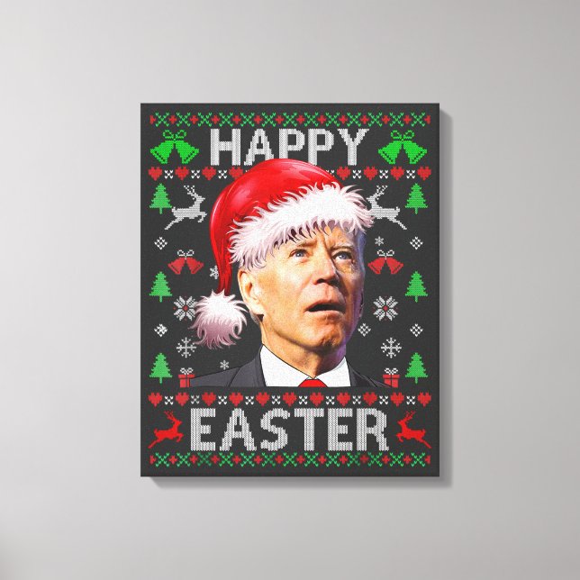 Funny Biden Confused Happy Easter Ugly Christmas Canvastryck (Framsida)