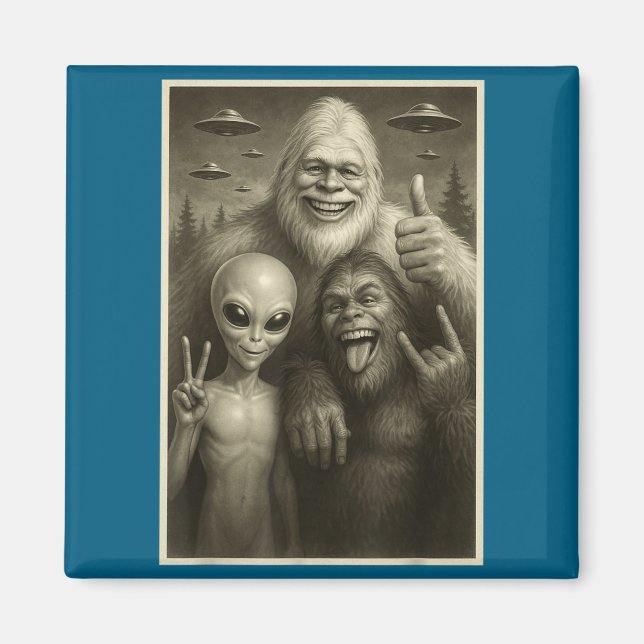 Funny Bigfoot, Alien, &amp; Yeti Sasquatch Rock On Magnet (Framsidan)