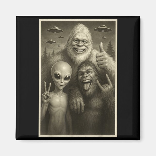 Funny Bigfoot, Alien, &amp; Yeti Sasquatch Rock On Magnet (Framsidan)