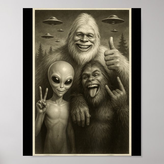 Funny Bigfoot, Alien, &amp; Yeti Sasquatch Rock On Poster (Framsidan)
