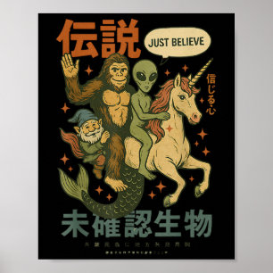 Funny Bigfoot Alien Unicorn Japansk Art Mythical Poster