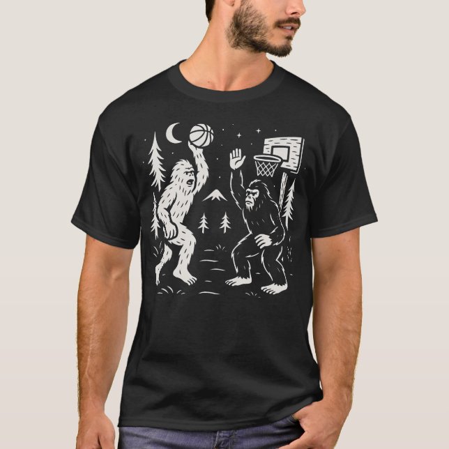 Funny Bigfoot And Yeti Playing Basketball In The F T Shirt (Framsida)