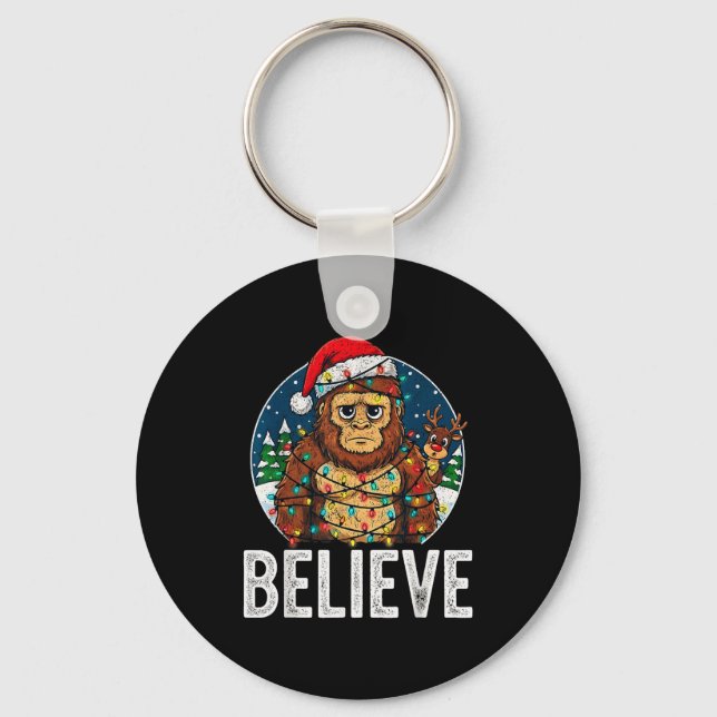 Funny Bigfoot Believe Christmas Sasquatch Santa Fo Nyckelring (Framsida)