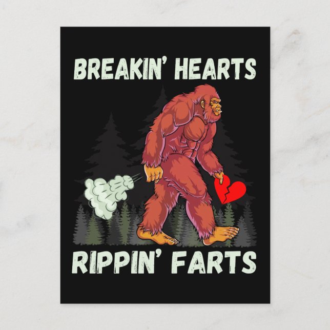 Funny Bigfoot Breakin Hearts Rippin Farts Vykort (Framsida)