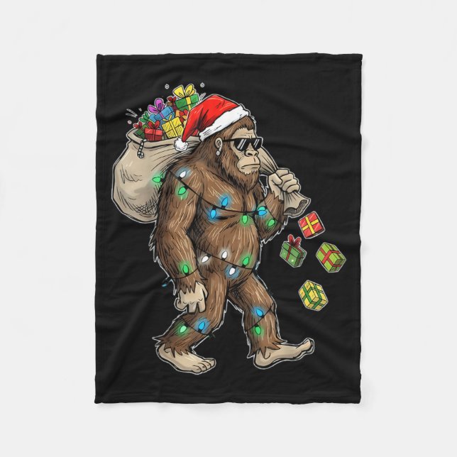 Funny Bigfoot Christmas Tree Lights Xmas Boys Mens Fleecefilt (Framsidan)