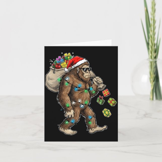 Funny Bigfoot Christmas Tree Lights Xmas Boys Mens Kort (Framsida)